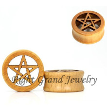 Natural Wooden Star Ear Plug Wood Piercing Jewelry Christmas Flesh Tunnel